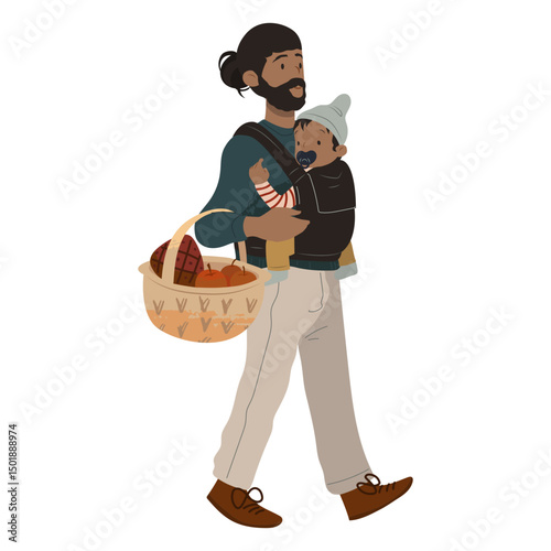 Man carrying baby and basket