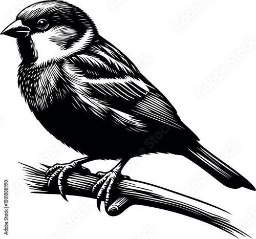 Detailed illustration of a Beautiful sparrow bird perched on a branch