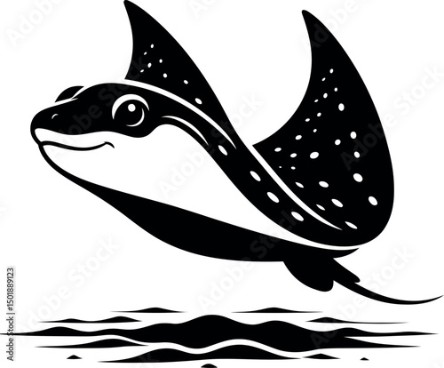 Black and white illustration of an eagle ray swimming
