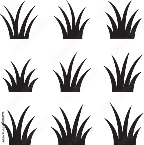 Black Lawn Grass Icon Set – Vector Design Template on White Background

