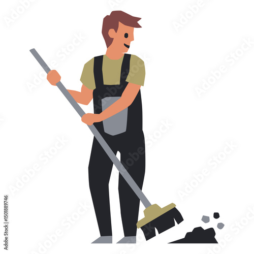 Man cleaning the floor with a broom