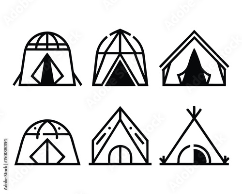 camping tent icon set