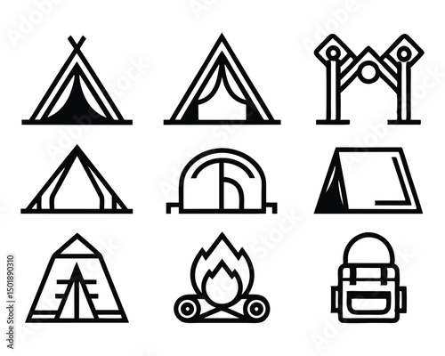 camping tent icon set