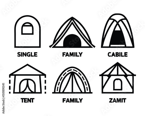 camping tent icon set