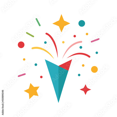 Colorful party popper illustration with confetti and festive celebration elements