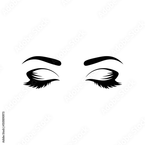 Elegant closed eyes with lashes on a white background  