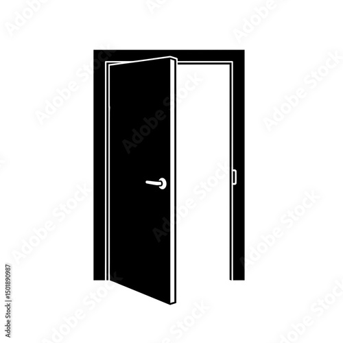 Open door illustration against a black background  
