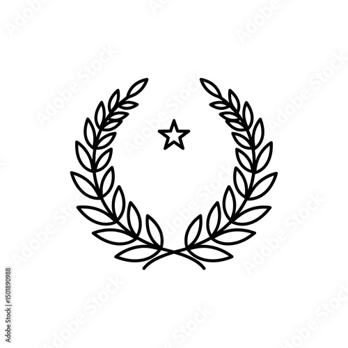 Decorative laurel wreath with star outline  