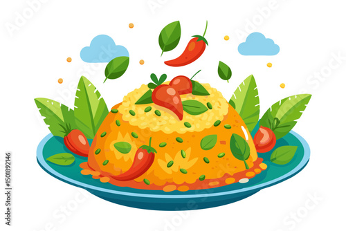Delicious Bulgar Pilaf with Shrimp and Veggies Vector