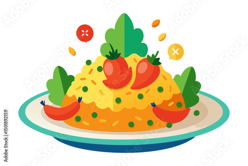 Seafood Bulgar Pilaf with Colorful Ingredients Vector