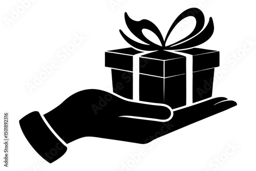 Silhouette of Hand Offering a Gift Vector