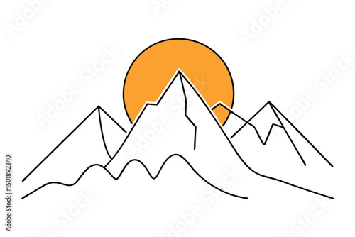 Minimal Mountain Landscape with Sun Drawing