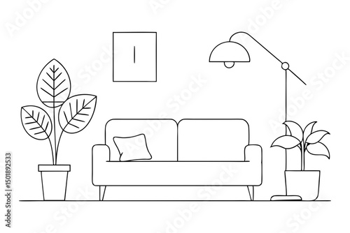 Modern Living Room One Line Drawing