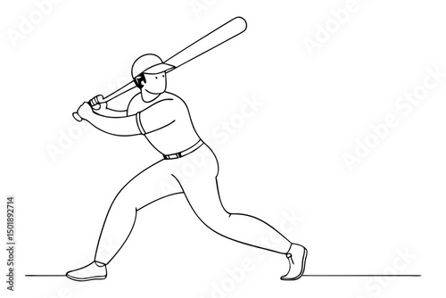 Baseball Batter Mid Swing Silhouette Vector