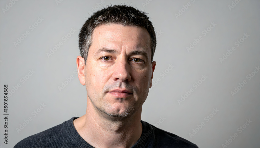Obraz premium Portrait of a Sweating Man Against a Gray Background