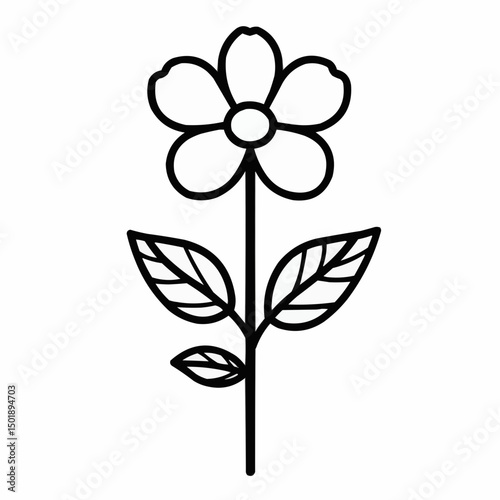 Thin black outline vector icon of a flower, minimalist design for wellness, beauty, and natural self-care content