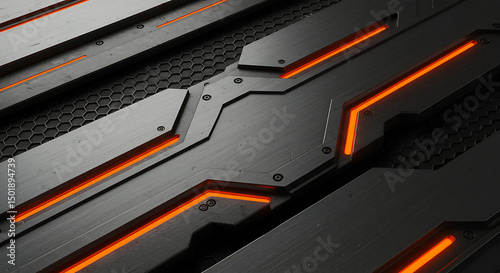 Dark Metal Surface with Orange Lights