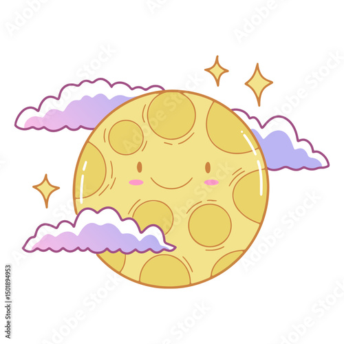 Full moon smiley face kawaii 