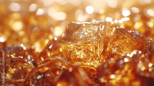 Close-up of amber-colored ice cubes