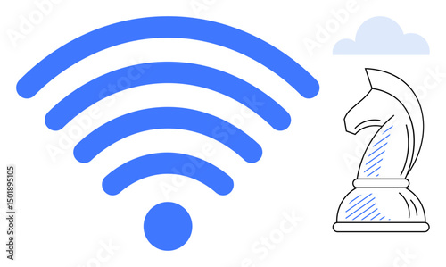 Blue wireless signal and chess knight emphasize connectivity, strategy, and innovation. Ideal for technology, communication, strategy, planning, networking decision-making future concepts. Flat