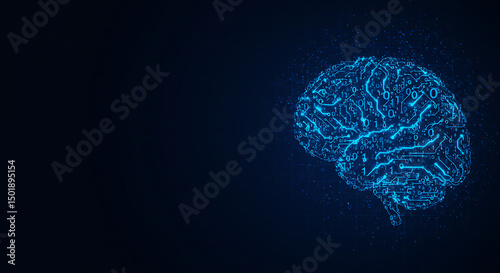 Digital Brain Illustration on Dark Background
