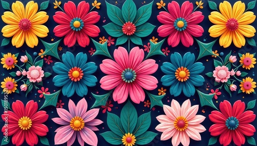 Wallpaper Mural Bold stylized floral shapes in a square tessellation , repeat, graphic Torontodigital.ca
