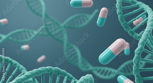 Dna Strands with Capsules - Medical Concept