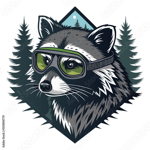 A mischievous wild raccoon, sporting tattered night-vision goggles, amidst a nocturnal urban setting.  Render with realistic fur detail and gritty texture.