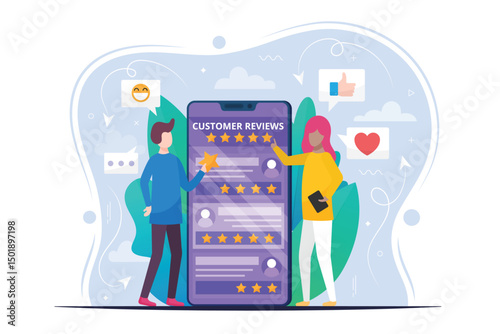 vector illustration of costumer services review 