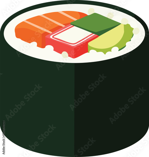 Sushi roll with salmon avocado and crab stick vector illustration in simple style for food design and menu decoration 