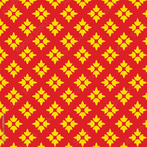 Vintage abstract seamless floral pattern with red flowers and stars, ideal for fabric, wallpaper, or textile design