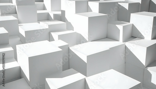 Abstract White Cubes 3D Render Background