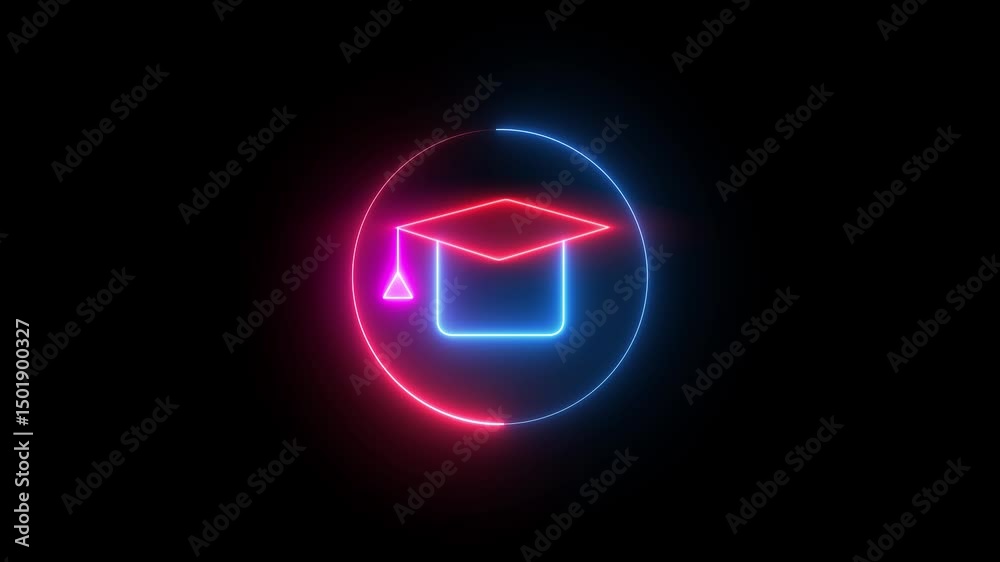 custom made wallpaper toronto digitalGlowing Neon Effect Graduation Icon. Outline Symbol Collection. Digital graduation concept. 4k video