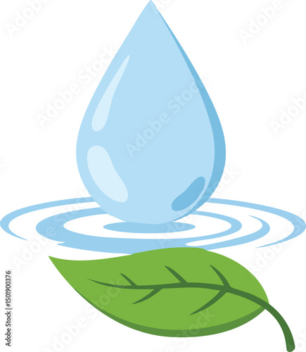 Water drop ripple and green leaf eco nature vector illustration for environmental concepts and fresh design ideas 