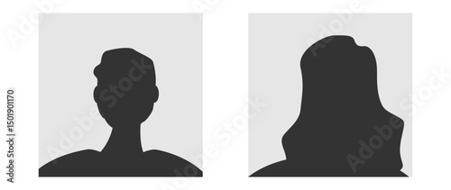 Vector flat illustration in grayscale. Avatar, user profile, person icon, gender neutral silhouette, profile picture. Suitable for social media profiles, icons, screensavers and as a template.
