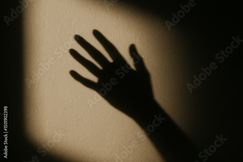 Dramatic Human Hand Shadow Cast on Wall in Warm Low Lighting
