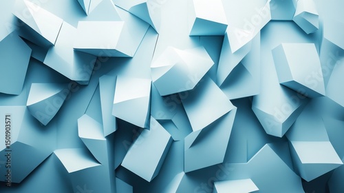 Abstract Blue Geometric Shapes in Dynamic 3D Arrangement, Textured Background