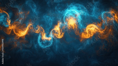 Abstract Colorful Swirls in Blue and Orange on Dark Background