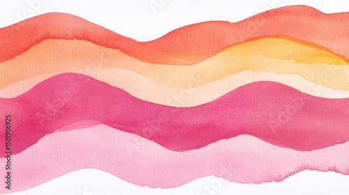 Abstract Watercolor Waves in Shades of Pink and Orange for Backgrounds
