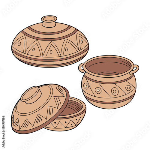 A set of Clay Cooking Pots with vector white background