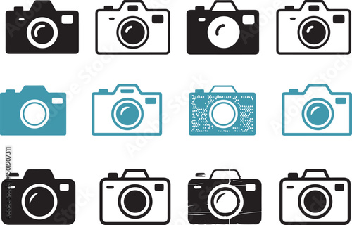 Camera Icon Set – Flat Vector Illustration of Photography and Video Symbols on White Background

