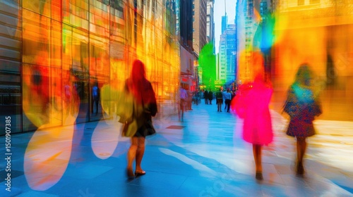 Colorful Urban Scene with Motion Blur and Vibrant Reflections