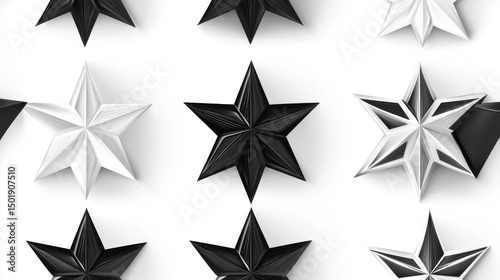 Black and White Paper Stars in Geometric Pattern for Background Design