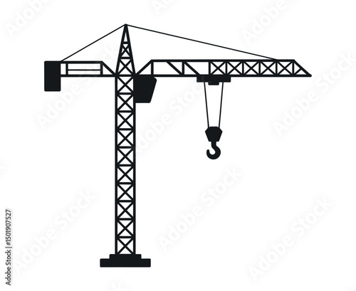 Black and White Illustration of a Tower Crane for Construction Projects
