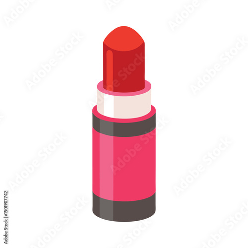 Red lipstick tube cosmetic product for beauty isolated on white background