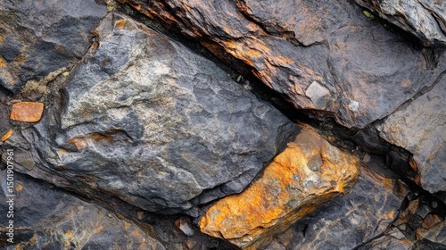 Detailed Close-Up of Textured Natural Rock Surface with Colors