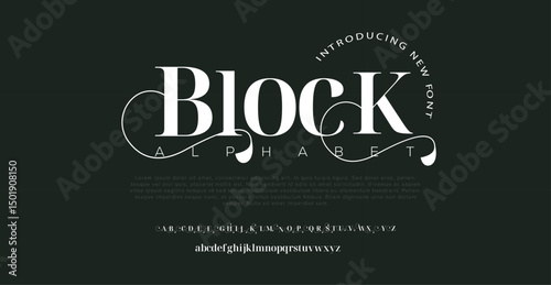 Block elegant and modern serif alphabet font uppercase and number fonts victorian typeface  