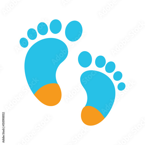 Baby footprints graphic in blue and orange colors for newborn designs