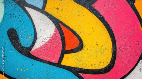 Bright Abstract Graffiti Wall Art with Colorful Curves and Shapes