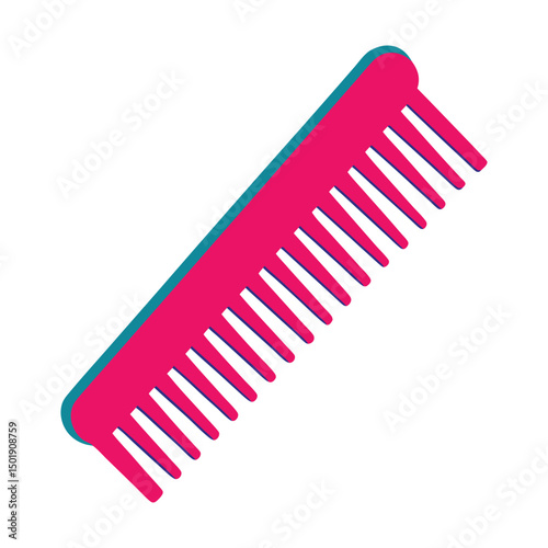 Bright pink and teal comb illustration for hair care and beauty design